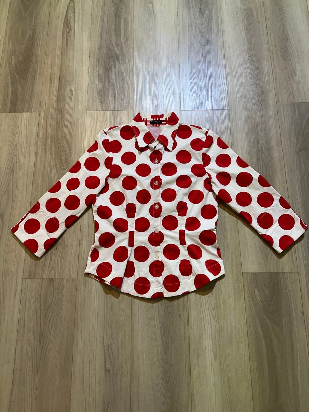Vintage Bentley A. Red White Polka Dot Button Up Shirt 3/4 Sleeve Mod Retro S